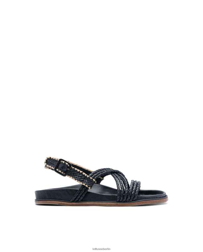Lottusse Frauen Ethnische geflochtene Ziegensandalen 22LP0251 Schwarz Schuhwerk