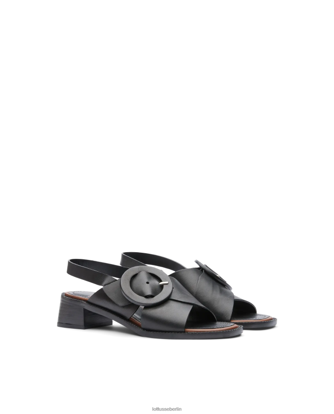 Lottusse Frauen Ethnische Sandalen aus Vaqueta-Kalbsleder 22LP0246 Schwarz Schuhwerk