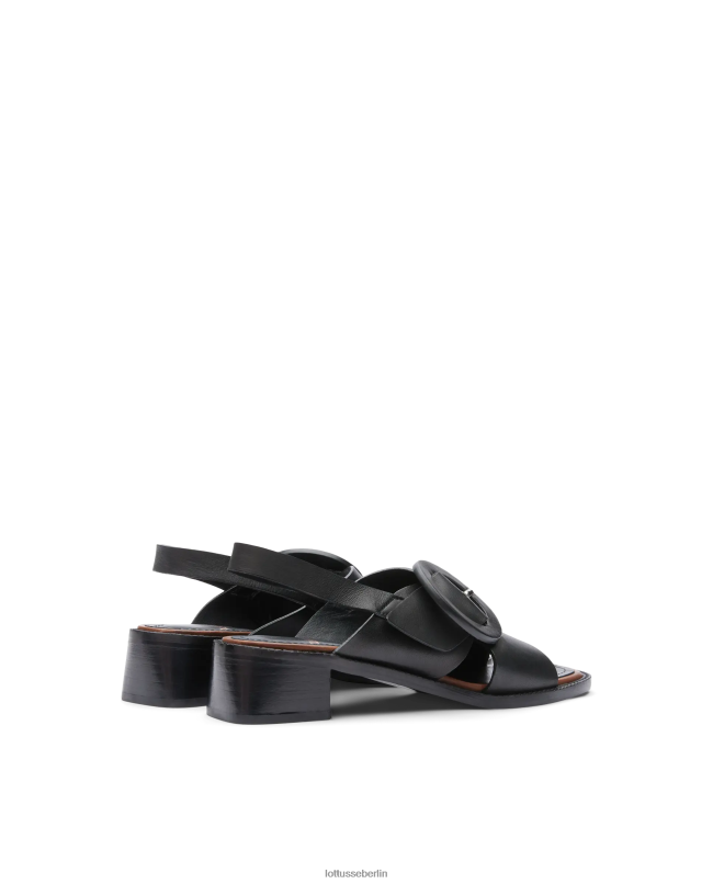 Lottusse Frauen Ethnische Sandalen aus Vaqueta-Kalbsleder 22LP0246 Schwarz Schuhwerk