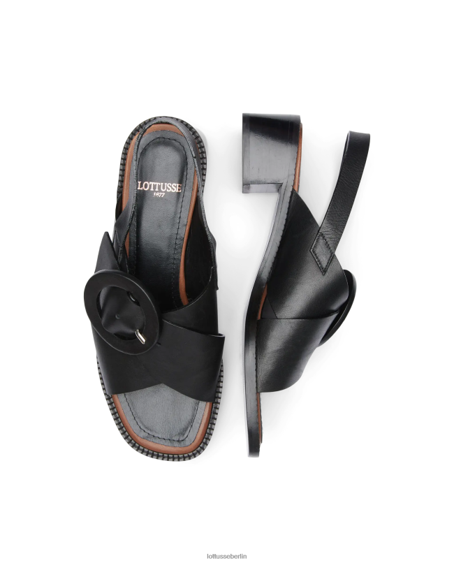 Lottusse Frauen Ethnische Sandalen aus Vaqueta-Kalbsleder 22LP0246 Schwarz Schuhwerk