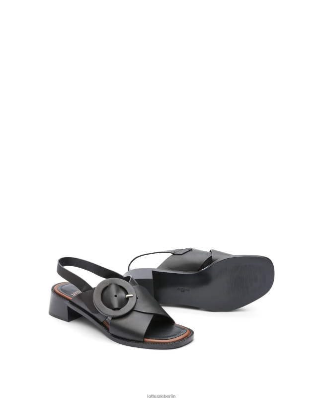 Lottusse Frauen Ethnische Sandalen aus Vaqueta-Kalbsleder 22LP0246 Schwarz Schuhwerk