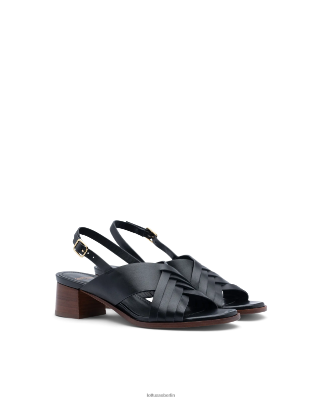 Lottusse Frauen Nylon-Sandalen aus weichem Lammfell 22LP0253 Schwarz Schuhwerk