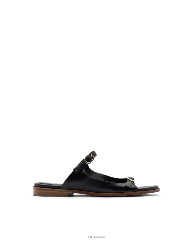 Lottusse Frauen Nylon-Sandalen aus weichem Lammfell 22LP0254 Schwarz Schuhwerk