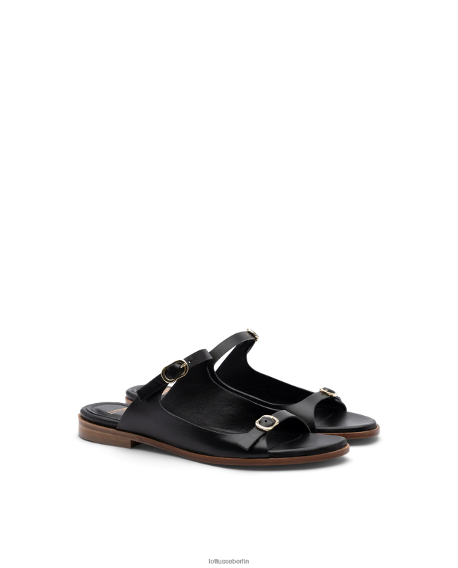 Lottusse Frauen Nylon-Sandalen aus weichem Lammfell 22LP0254 Schwarz Schuhwerk