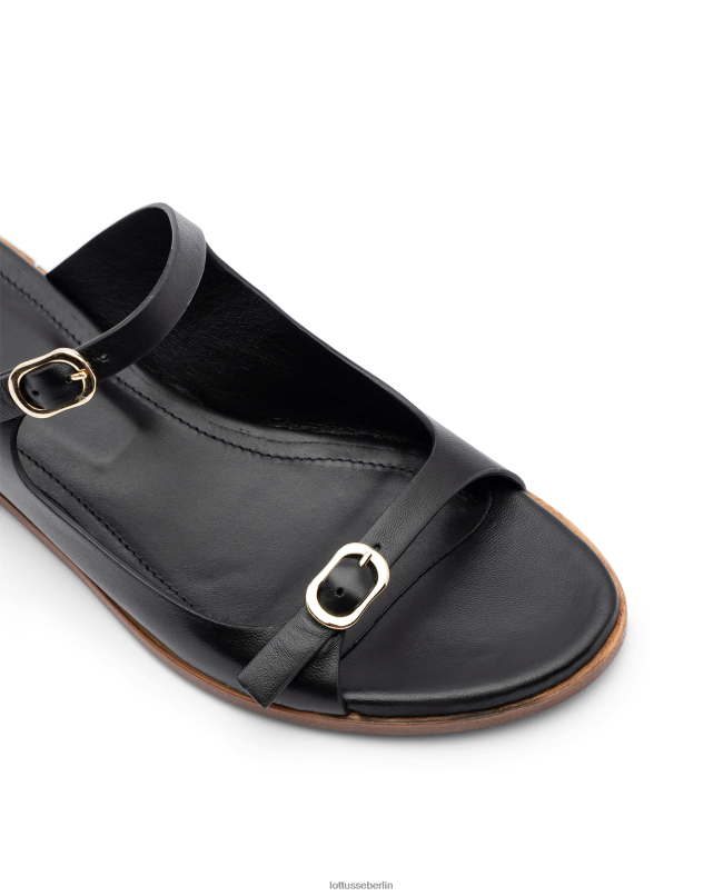 Lottusse Frauen Nylon-Sandalen aus weichem Lammfell 22LP0254 Schwarz Schuhwerk