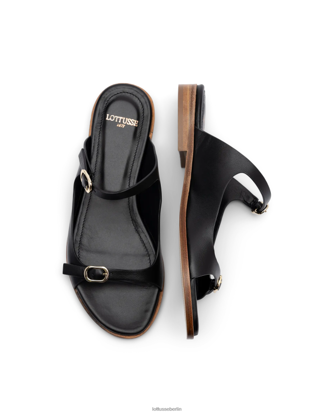 Lottusse Frauen Nylon-Sandalen aus weichem Lammfell 22LP0254 Schwarz Schuhwerk