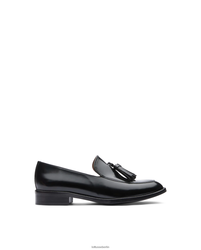 Lottusse Frauen Claire-Loafer aus poliertem Binder-Kalbsleder 22LP0397 Schwarz Schuhwerk