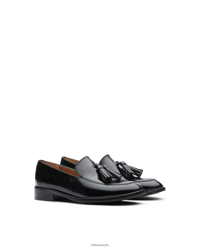 Lottusse Frauen Claire-Loafer aus poliertem Binder-Kalbsleder 22LP0397 Schwarz Schuhwerk