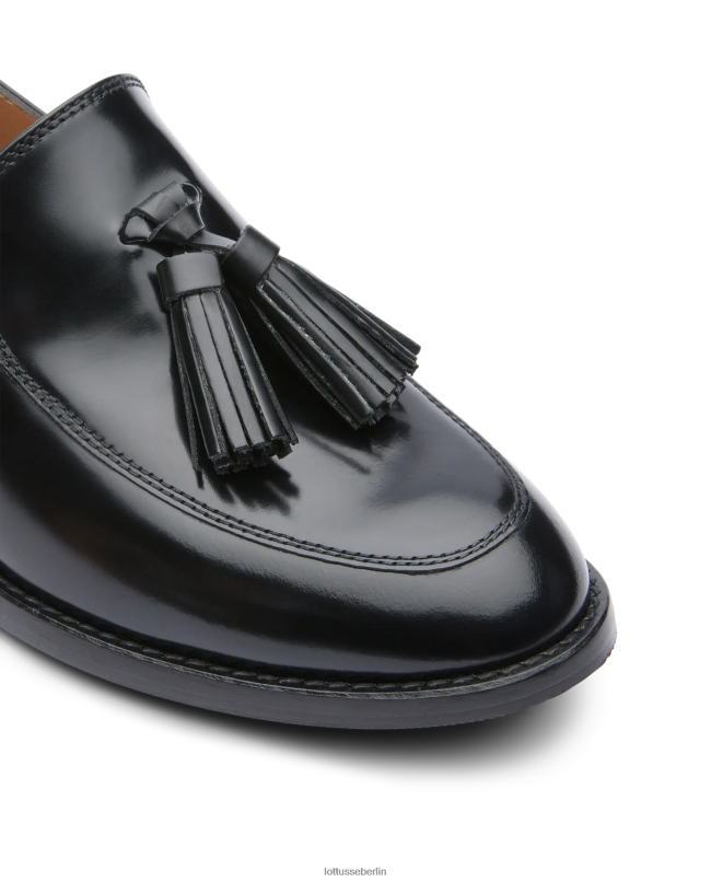 Lottusse Frauen Claire-Loafer aus poliertem Binder-Kalbsleder 22LP0397 Schwarz Schuhwerk
