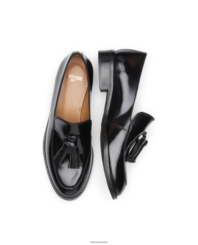 Lottusse Frauen Claire-Loafer aus poliertem Binder-Kalbsleder 22LP0397 Schwarz Schuhwerk