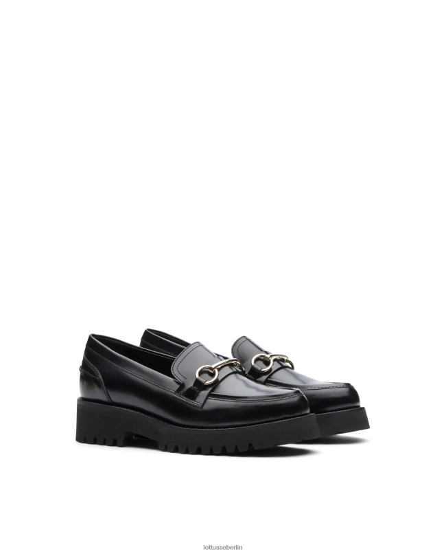 Lottusse Frauen Covent-Loafer aus poliertem Binder-Kalbsleder 22LP0403 Schwarz Schuhwerk