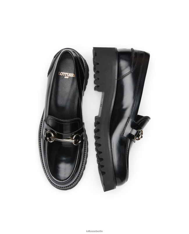 Lottusse Frauen Covent-Loafer aus poliertem Binder-Kalbsleder 22LP0403 Schwarz Schuhwerk