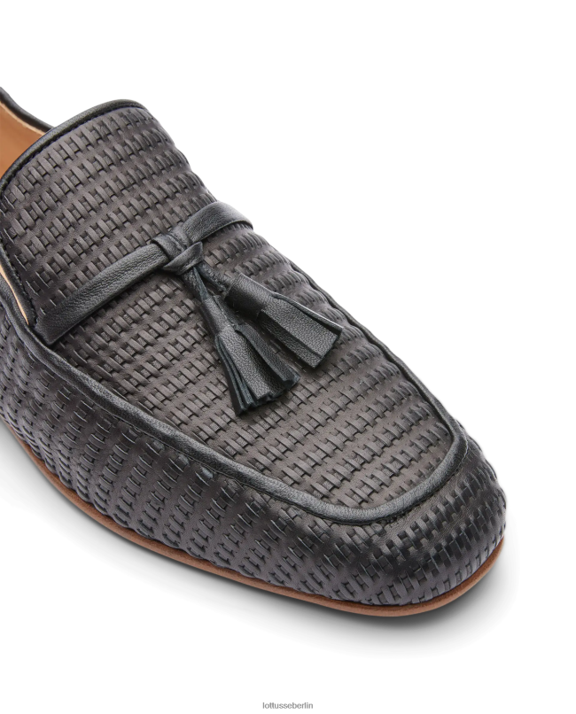 Lottusse Frauen Loafer aus gewebtem Goya-Kalbsleder 22LP0275 Schwarz Schuhwerk