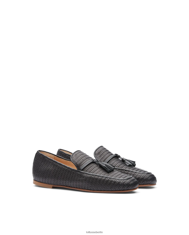 Lottusse Frauen Loafer aus gewebtem Goya-Kalbsleder 22LP0275 Schwarz Schuhwerk