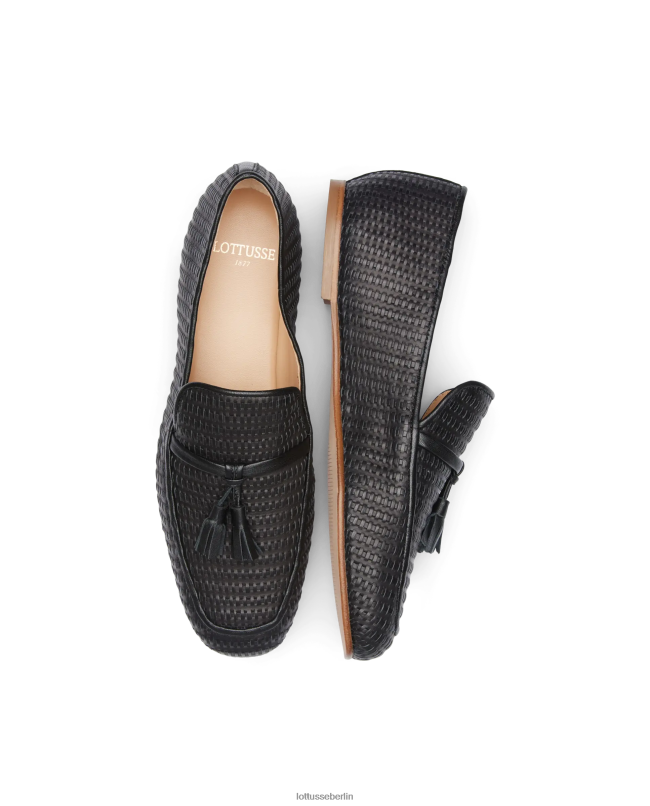 Lottusse Frauen Loafer aus gewebtem Goya-Kalbsleder 22LP0275 Schwarz Schuhwerk