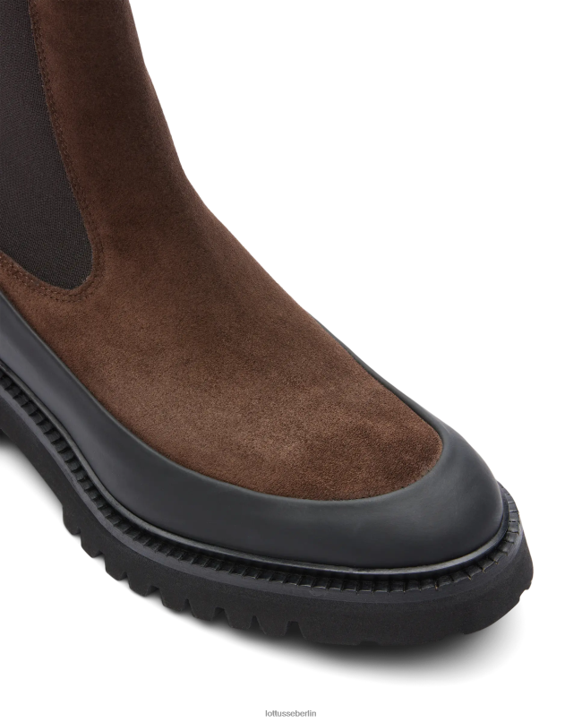 Lottusse Frauen Covent-Stiefeletten aus Kalbsleder mit Gummi-Finish 22LP0404 Mokka Schuhwerk
