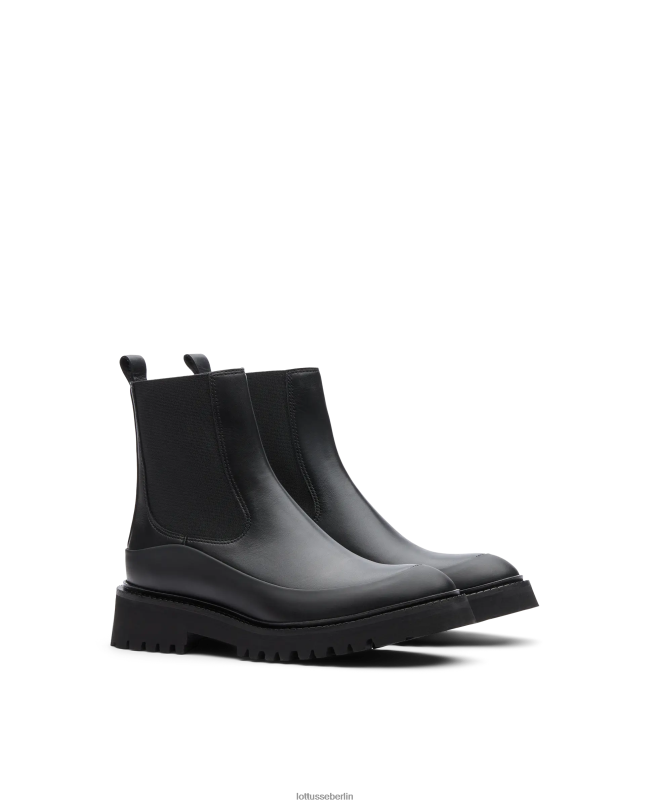 Lottusse Frauen Covent-Stiefeletten aus Kalbsleder mit Gummi-Finish 22LP0405 Schwarz Schuhwerk