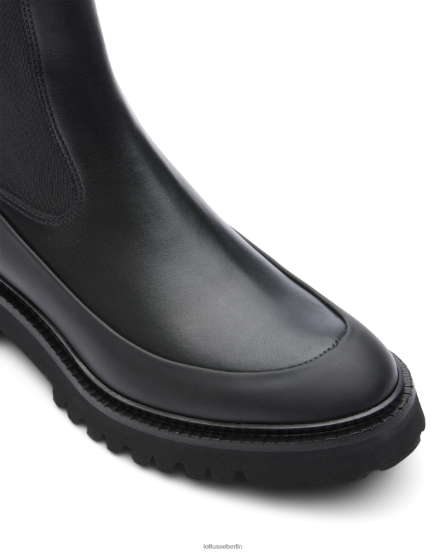 Lottusse Frauen Covent-Stiefeletten aus Kalbsleder mit Gummi-Finish 22LP0405 Schwarz Schuhwerk