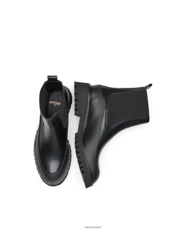 Lottusse Frauen Covent-Stiefeletten aus Kalbsleder mit Gummi-Finish 22LP0405 Schwarz Schuhwerk