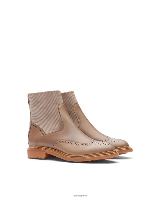 Lottusse Frauen Walton Crust Stiefeletten aus Anilin-Kalbsleder mit Prägung 22LP0203 Taupe Schuhwerk
