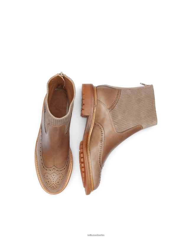 Lottusse Frauen Walton Crust Stiefeletten aus Anilin-Kalbsleder mit Prägung 22LP0203 Taupe Schuhwerk