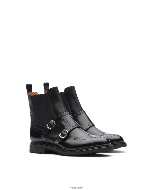Lottusse Frauen Walton-Stiefeletten aus poliertem Binder-Kalbsleder 22LP0201 Schwarz Schuhwerk