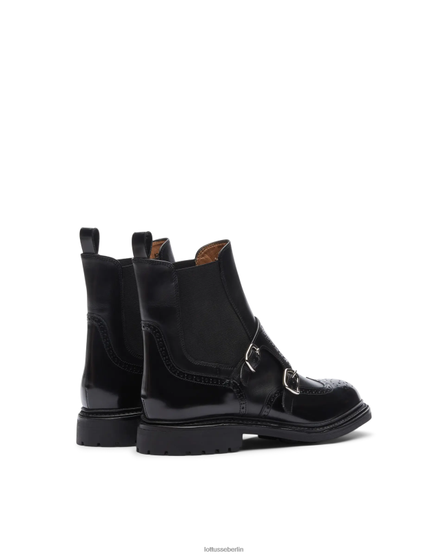Lottusse Frauen Walton-Stiefeletten aus poliertem Binder-Kalbsleder 22LP0201 Schwarz Schuhwerk