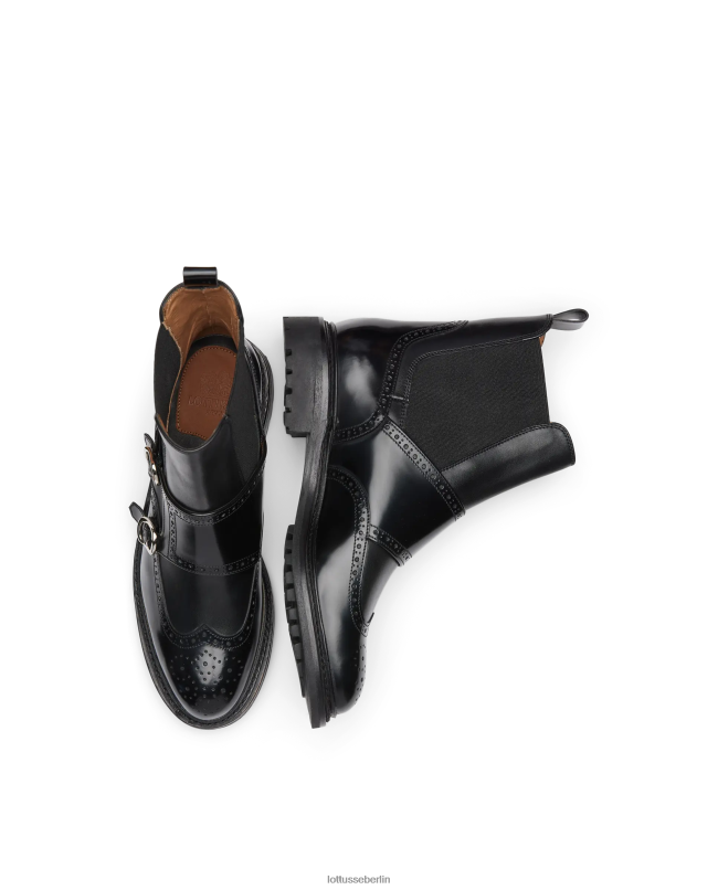 Lottusse Frauen Walton-Stiefeletten aus poliertem Binder-Kalbsleder 22LP0201 Schwarz Schuhwerk