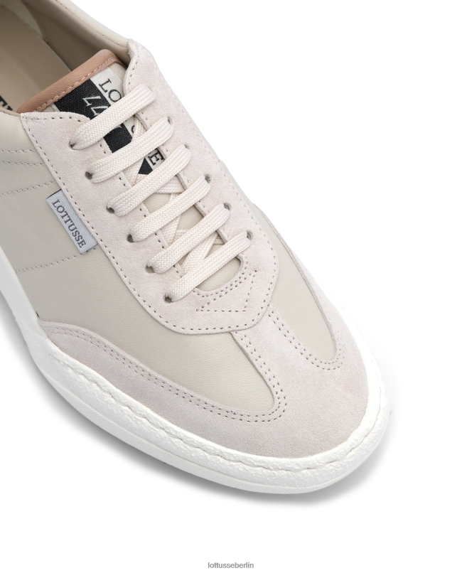 Lottusse Frauen Trotter-Sneakers aus Wildleder und Kalbsleder 22LP0416 Weiß Schuhwerk