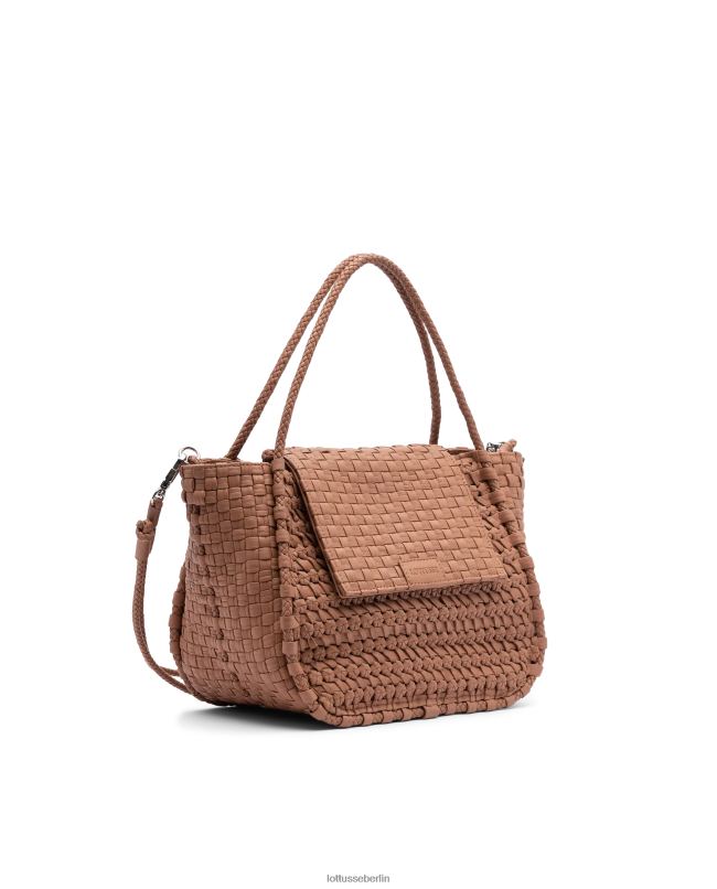 Lottusse Frauen Noodbag-Tasche aus geflochtenem, gewaschenem Lammleder mit Griff oben 22LP0344 braun Zubehör