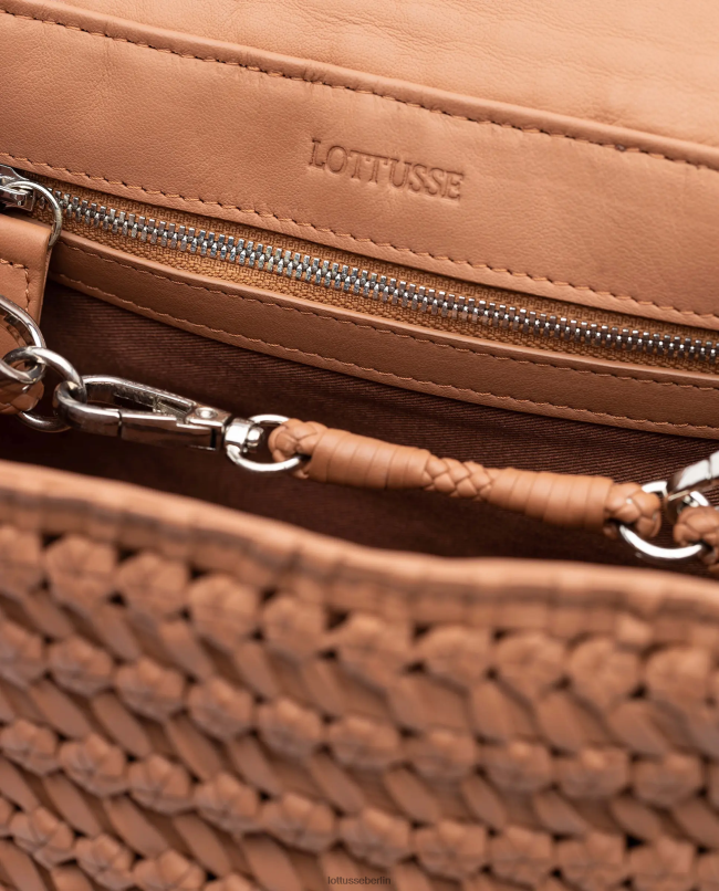 Lottusse Frauen Noodbag-Tasche aus geflochtenem, gewaschenem Lammleder mit Griff oben 22LP0344 braun Zubehör