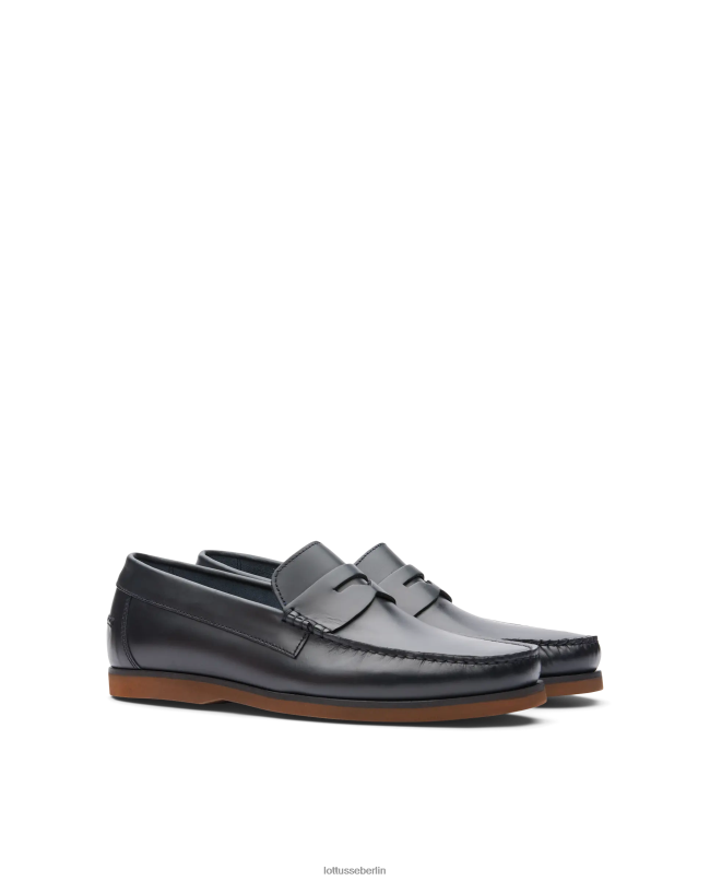 Lottusse Männer Bootsschuhe aus Ozeanwachs-Kalbsleder 22LP0102 Marineblau Schuhwerk