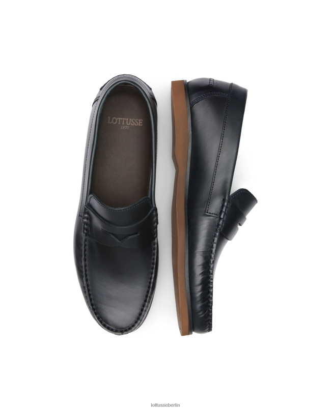Lottusse Männer Bootsschuhe aus Ozeanwachs-Kalbsleder 22LP0102 Marineblau Schuhwerk