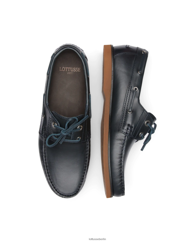 Lottusse Männer Bootsschuhe aus Ozeanwachs-Kalbsleder 22LP099 Marineblau Schuhwerk