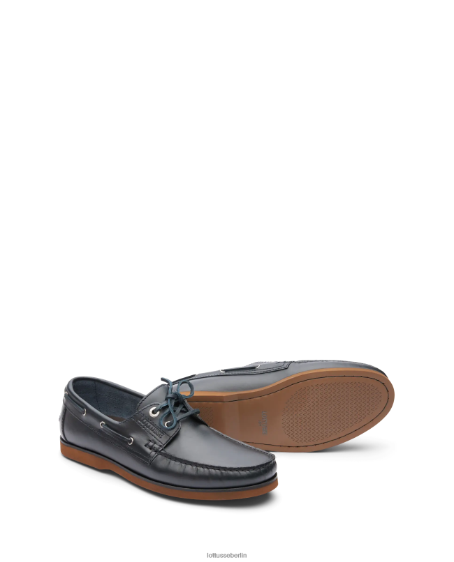 Lottusse Männer Bootsschuhe aus Ozeanwachs-Kalbsleder 22LP099 Marineblau Schuhwerk