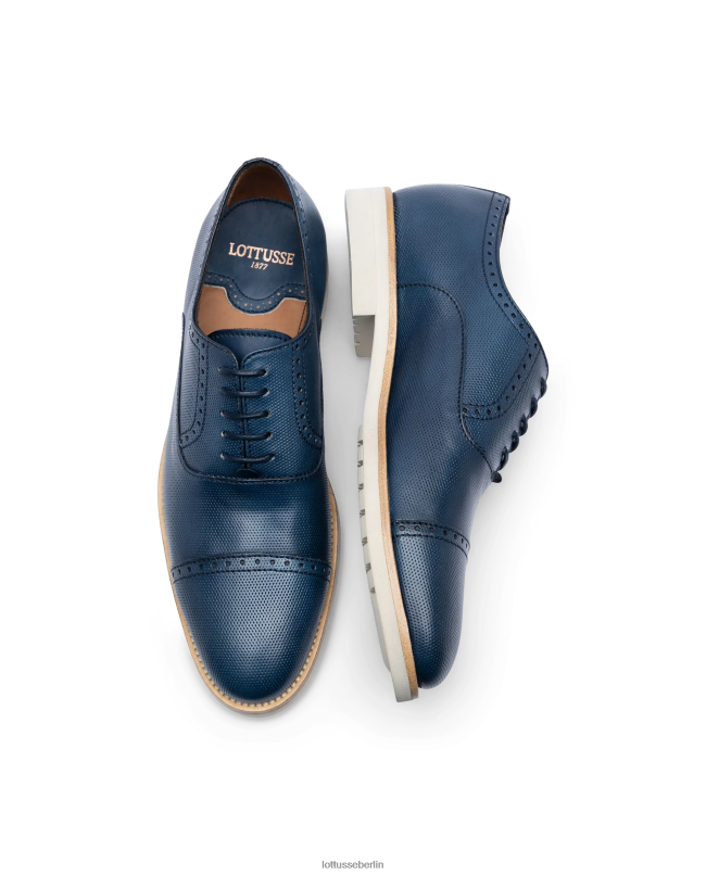 Lottusse Männer Venedig-Bürste aus geprägtem Kalbs-Oxford 22LP080 Marineblau Schuhwerk
