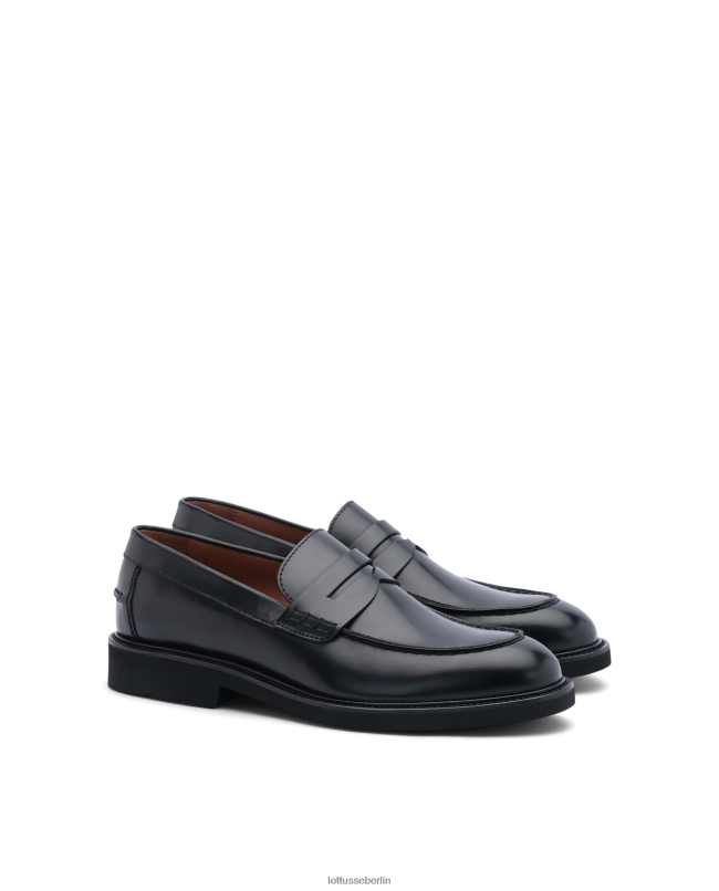Lottusse Männer Baltimore-Loafer aus hellem Kalbsleder 22LP0163 Schwarz Schuhwerk