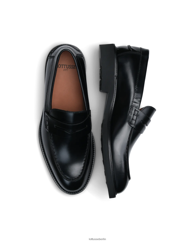 Lottusse Männer Baltimore-Loafer aus hellem Kalbsleder 22LP0163 Schwarz Schuhwerk