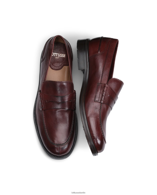 Lottusse Männer Burgunderrote Orwell-Kalbsleder-Loafer 22LP0168 kastanienbraun Schuhwerk