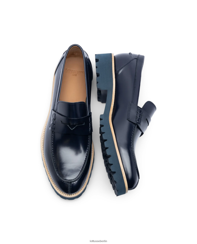 Lottusse Männer Covent-Loafer aus hellem Kalbsleder 22LP091 Marineblau Schuhwerk