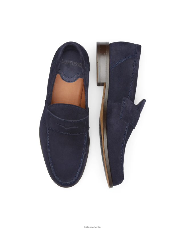 Lottusse Männer Daytona Wildleder-Kalbs-Loafer 22LP063 Marineblau Schuhwerk