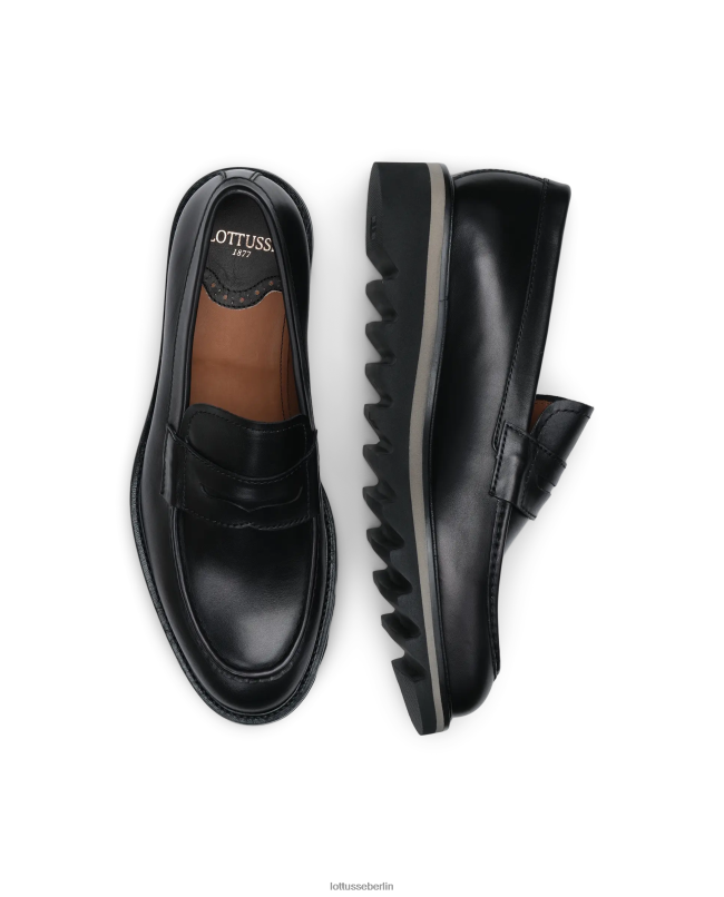 Lottusse Männer Dublin-Loafer aus Kalbsanilinleder 22LP0181 Schwarz Schuhwerk