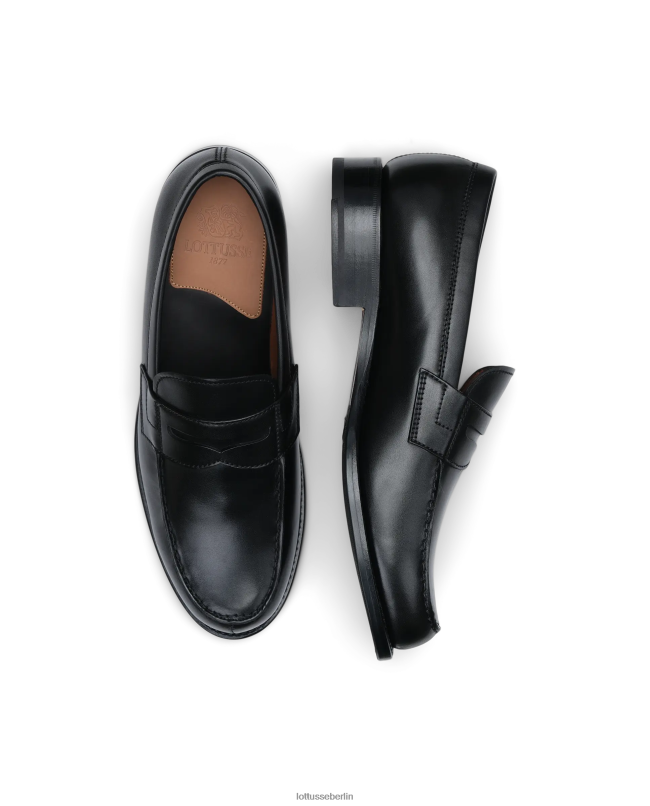 Lottusse Männer Kingstown-Loafer aus Kalbsleder mit Blockabsatz 22LP045 Schwarz Schuhwerk