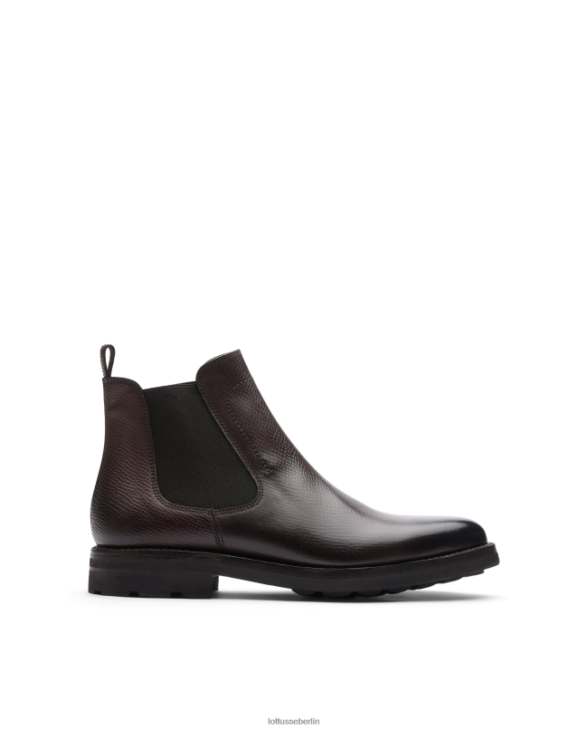 Lottusse Männer Hochwertige Crust-Stiefeletten aus Kalbsleder mit Prägung aus Anilin 22LP054 Mokka Schuhwerk