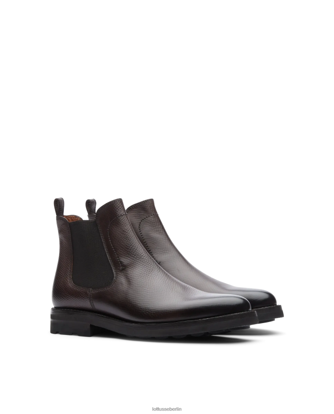 Lottusse Männer Hochwertige Crust-Stiefeletten aus Kalbsleder mit Prägung aus Anilin 22LP054 Mokka Schuhwerk