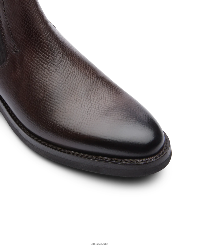 Lottusse Männer Hochwertige Crust-Stiefeletten aus Kalbsleder mit Prägung aus Anilin 22LP054 Mokka Schuhwerk