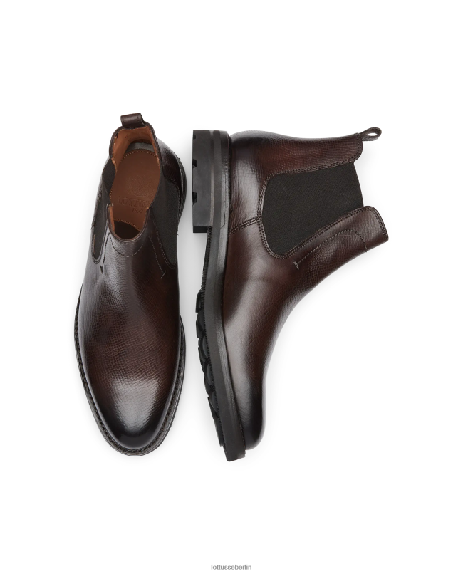 Lottusse Männer Hochwertige Crust-Stiefeletten aus Kalbsleder mit Prägung aus Anilin 22LP054 Mokka Schuhwerk