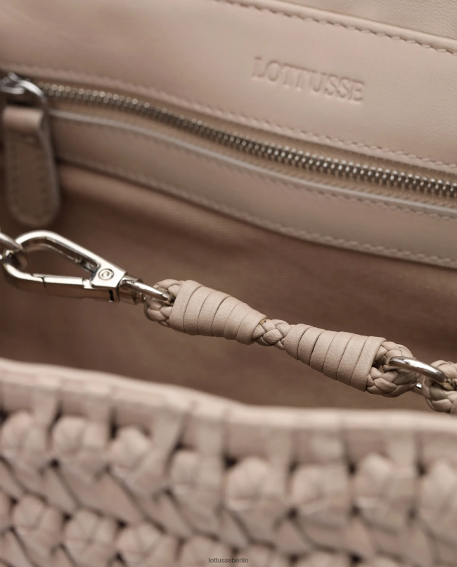 Lottusse Sammlung Noodbag-Tasche aus geflochtenem, gewaschenem Lammleder mit Griff oben 22LP0425 cremefarben Zubehör