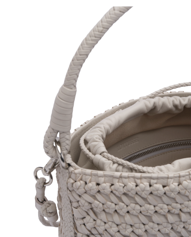 Lottusse Sammlung Noodbag grüne geflochtene Beuteltasche aus gewaschenem Lamm 22LP0426 Weiß Zubehör